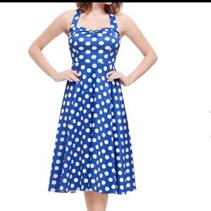 Blue and White Polka Dot Halter 
Dress Sz 4R